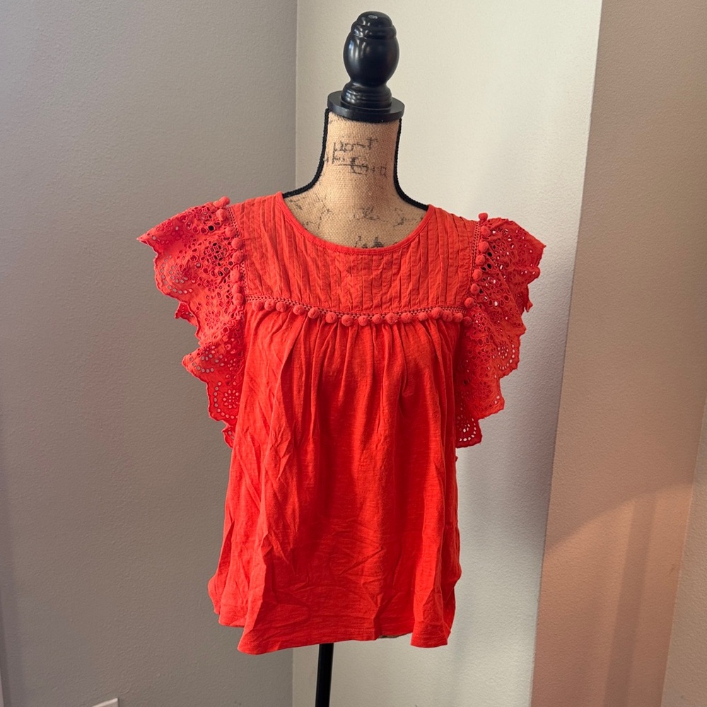 Lot of 2 jcrew Red and Light Green Lace Sleeve Tops - Picture 6 of 9